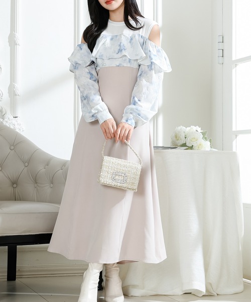 Lace Ladies(レースレディース)の「花柄 オフショル ブラウス ドッキング ロング ワンピース(ワンピース・レディース・ピンク/ブルーグレー/グレイッシュベージュ・FREE/S)」の10枚目の写真