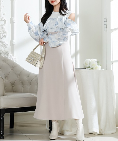 Lace Ladies(レースレディース)の「花柄 オフショル ブラウス ドッキング ロング ワンピース(ワンピース・レディース・ピンク/ブルーグレー/グレイッシュベージュ・FREE/S)」の11枚目の写真