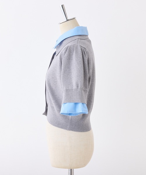 one after another NICE CLAUP（ワンアフターアナザーナイスクラップ）の「レイヤード襟付きポロニット（ニット/セーター・レディース・ネイビー/ベージュ/サックスブルー/杢グレー/ブラウン/ブラック/グレー×ピンク・FREE）」の11枚目の写真