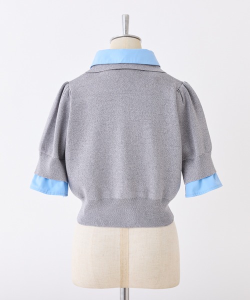 one after another NICE CLAUP（ワンアフターアナザーナイスクラップ）の「レイヤード襟付きポロニット（ニット/セーター・レディース・ネイビー/ベージュ/サックスブルー/杢グレー/ブラウン/ブラック/グレー×ピンク・FREE）」の12枚目の写真