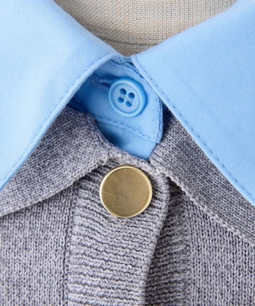 one after another NICE CLAUP（ワンアフターアナザーナイスクラップ）の「レイヤード襟付きポロニット（ニット/セーター・レディース・ネイビー/ベージュ/サックスブルー/杢グレー/ブラウン/ブラック/グレー×ピンク・FREE）」の9枚目の写真