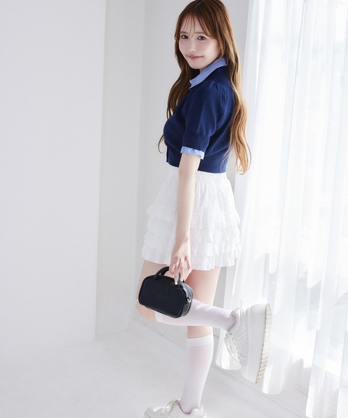 one after another NICE CLAUP（ワンアフターアナザーナイスクラップ）の「レイヤード襟付きポロニット（ニット/セーター・レディース・ネイビー/ベージュ/サックスブルー/杢グレー/ブラウン/ブラック/グレー×ピンク・FREE）」の17枚目の写真