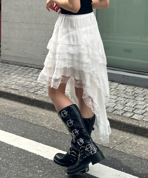 wears(ウェアーズ)の「レイヤードアシメントリーレーススカート(スカート・レディース・ホワイト/ブラック・FREE)」の1枚目の写真