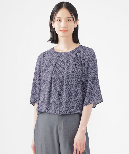 TRANS WORK(トランスワーク)の「【ウォッシャブル】ラインキューブプリントコンビブラウス(シャツ/ブラウス・レディース・ホワイト系その他/ピンク系その他2/ネイビー・38/40)」の3枚目の写真
