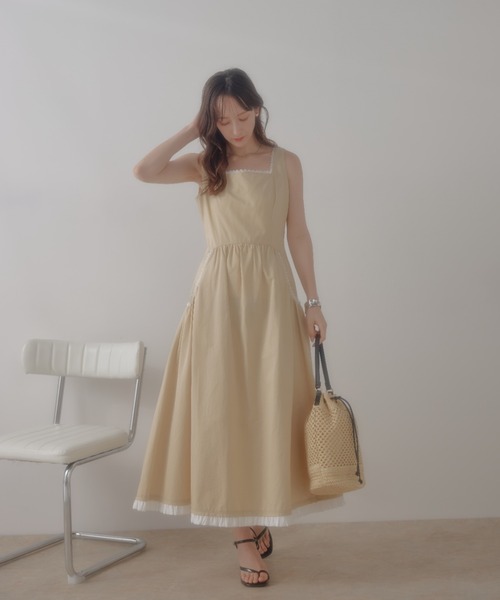 ECREL（エクレール）の「リムレースフリルギャザーワンピース（ワンピース・レディース・ブラック/ベージュ・FREE）」の5枚目の写真