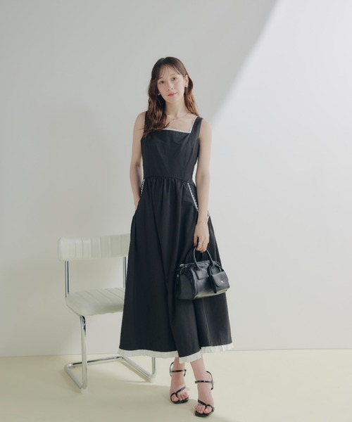 René グレー フリル付きワンピース 34サイズ CLETTEオリジナル☆ギャザーフリルワンピース | 大きいサイズ