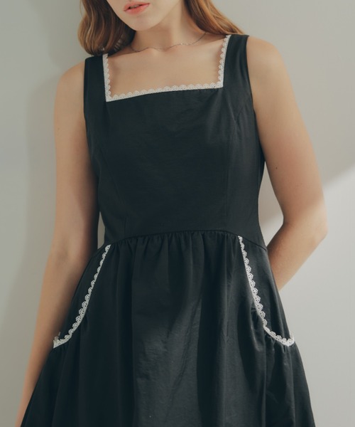 ECREL（エクレール）の「リムレースフリルギャザーワンピース（ワンピース・レディース・ブラック/ベージュ・FREE）」の7枚目の写真