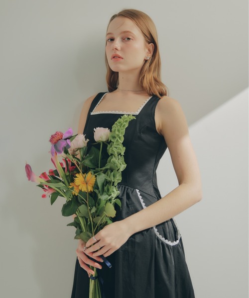 ECREL（エクレール）の「リムレースフリルギャザーワンピース（ワンピース・レディース・ブラック/ベージュ・FREE）」の10枚目の写真