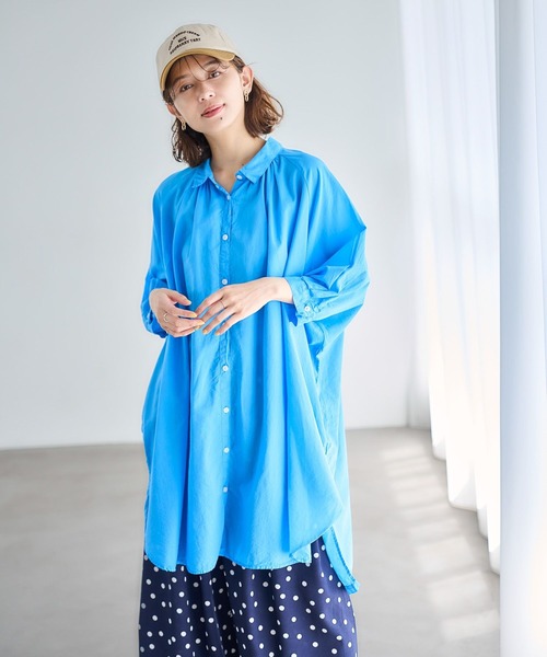 プランテーション 製品染め　ロングシャツワンピース セール】製品染めコットンシャツワンピース（ワンピース）｜studio