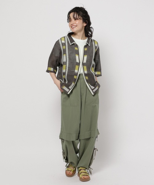 niko and...（ニコアンド）の「クラフトメッシュラインカーディガン（カーディガン/ボレロ・レディース・ホワイト/レッド/チャコール・FREE）」の7枚目の写真