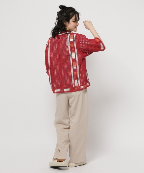 niko and...（ニコアンド）の「クラフトメッシュラインカーディガン（カーディガン/ボレロ・レディース・ホワイト/レッド/チャコール・FREE）」の12枚目の写真