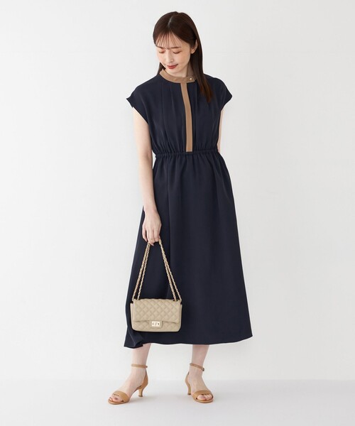 SHIPS Colorsフレンチスリーブ ワンピース ライトブルー SHIPS Colors:〈手洗い可能〉配色 ギャザー フレンチスリーブ