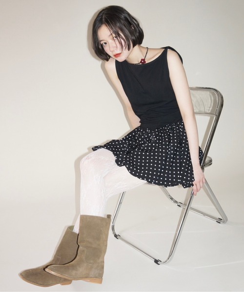 musubore(ムスボレ)の「boat neck peplum tank tops / ボートネックペプラムタンク(タンクトップ・レディース・ブラック/ホワイト・FREE)」の3枚目の写真