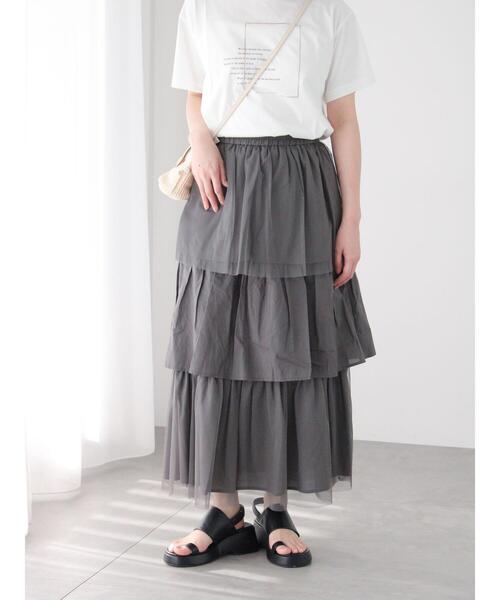 Te chichi TERRASSE（テチチテラス）の「チュールティアードスカート《2025summer catalog item》（スカート・レディース・チャコールグレー/オフホワイト・F）」の2枚目の写真