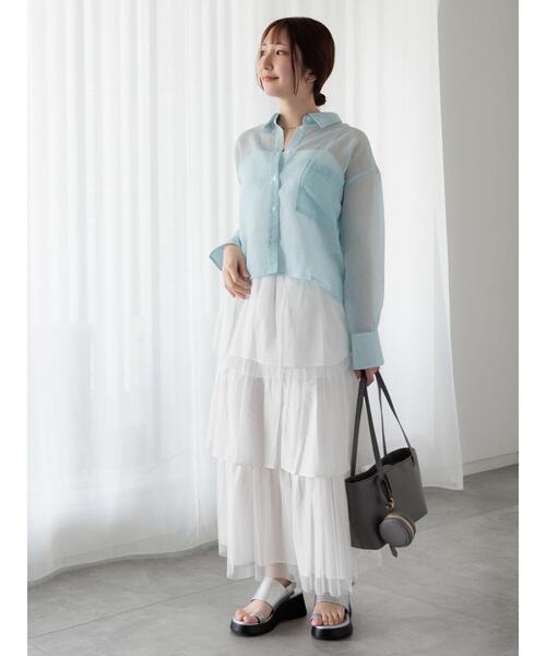 Te chichi TERRASSE（テチチテラス）の「チュールティアードスカート《2025summer catalog item》（スカート・レディース・チャコールグレー/オフホワイト・F）」の3枚目の写真