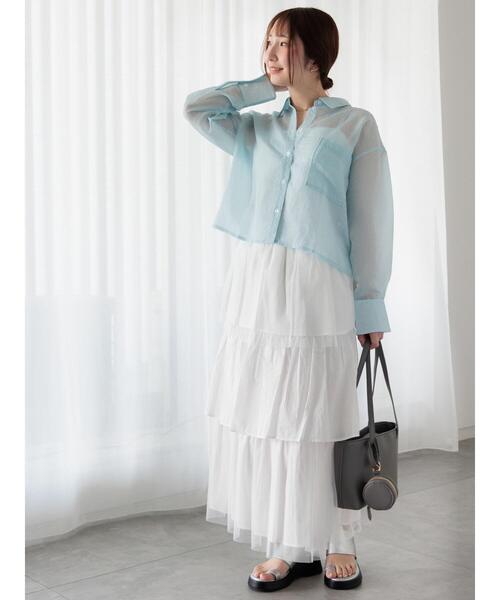 Te chichi TERRASSE（テチチテラス）の「チュールティアードスカート《2025summer catalog item》（スカート・レディース・チャコールグレー/オフホワイト・F）」の4枚目の写真