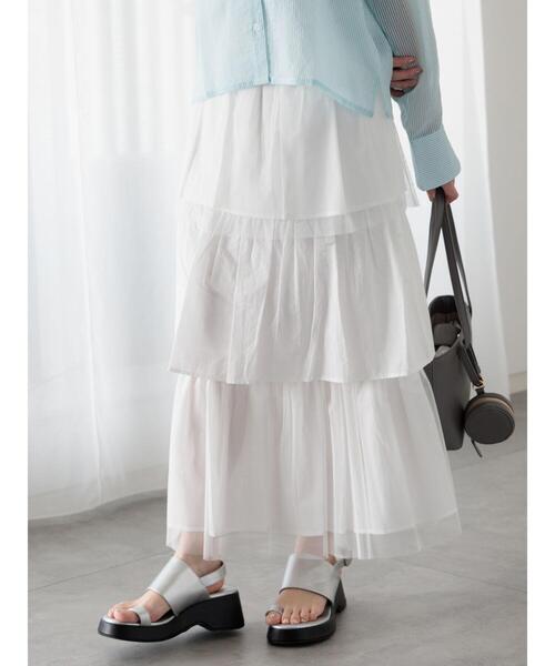 Te chichi TERRASSE（テチチテラス）の「チュールティアードスカート《2025summer catalog item》（スカート・レディース・チャコールグレー/オフホワイト・F）」の5枚目の写真