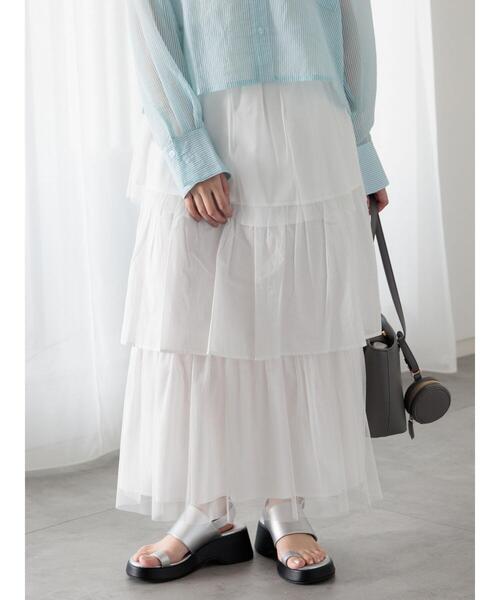 Te chichi TERRASSE（テチチテラス）の「チュールティアードスカート《2025summer catalog item》（スカート・レディース・チャコールグレー/オフホワイト・F）」の6枚目の写真
