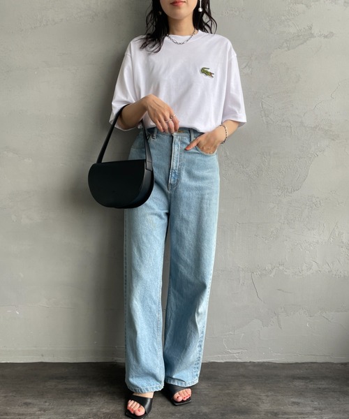 LACOSTE（ラコステ）の「[LACOSTE/ラコステ] ワニロゴワッペン クルーネックＴシャツ（Tシャツ/カットソー・レディース・ホワイト/ブラック・M/L/XL/S）」の3枚目の写真