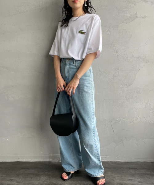 LACOSTE（ラコステ）の「[LACOSTE/ラコステ] ワニロゴワッペン クルーネックＴシャツ（Tシャツ/カットソー・レディース・ホワイト/ブラック・M/L/XL/S）」の7枚目の写真