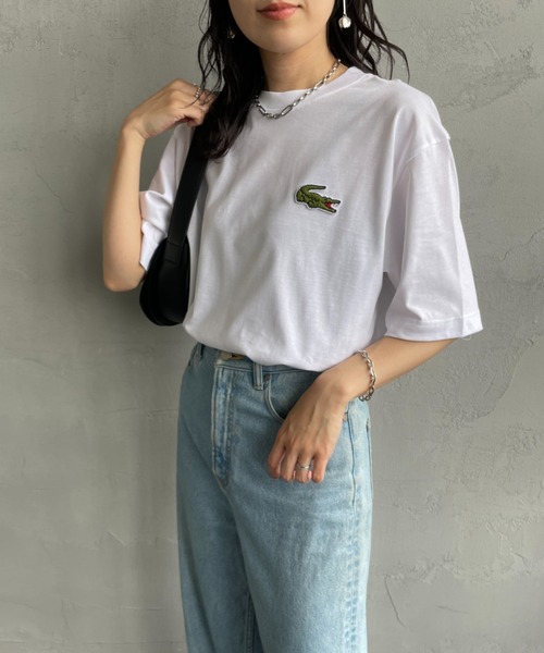LACOSTE（ラコステ）の「[LACOSTE/ラコステ] ワニロゴワッペン クルーネックＴシャツ（Tシャツ/カットソー・レディース・ホワイト/ブラック・M/L/XL/S）」の5枚目の写真