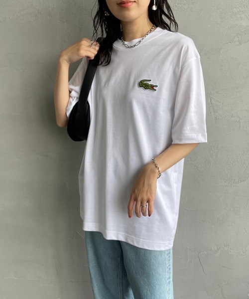 LACOSTE（ラコステ）の「[LACOSTE/ラコステ] ワニロゴワッペン クルーネックＴシャツ（Tシャツ/カットソー・レディース・ホワイト/ブラック・M/L/XL/S）」の9枚目の写真