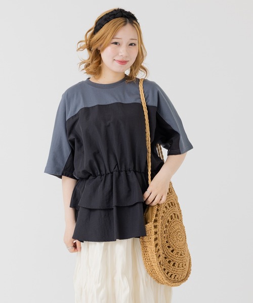 新品❣️エクラタン異素材チュニック GeeRA｜ギャザーデザイン異素材切替チュニック | Rakuten