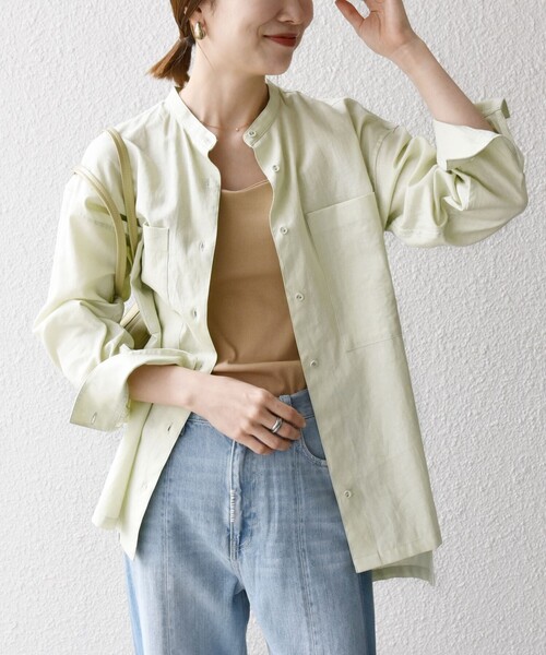 セール】SHIPS any:〈洗濯機可能〉リネン ミックス スタンドカラー