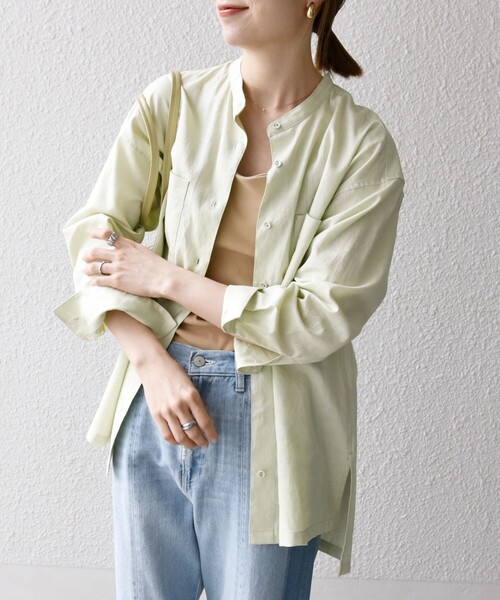 セール】SHIPS any:〈洗濯機可能〉リネン ミックス スタンドカラー