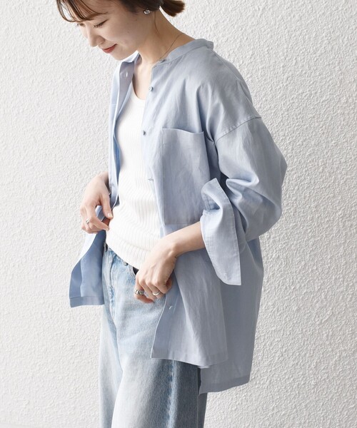セール】SHIPS any:〈洗濯機可能〉リネン ミックス スタンドカラー