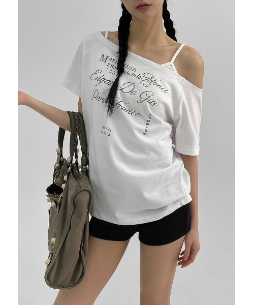 【韓国 BLACKUP】[MADE] ルーブルオフショルダー半袖Tシャツ セール】[MADE] ルーブルオフショルダー半袖Tシャツ（Tシャツ