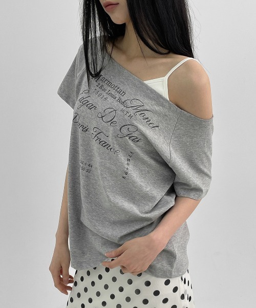 【韓国 BLACKUP】[MADE] ルーブルオフショルダー半袖Tシャツ セール】[MADE] ルーブルオフショルダー半袖Tシャツ（Tシャツ