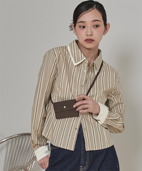 miette(ミエット)の「ダブルカラーストライプシャツ(シャツ/ブラウス・レディース・ブラウン/ライトベージュ/ブラック・M/S)」の22枚目の写真