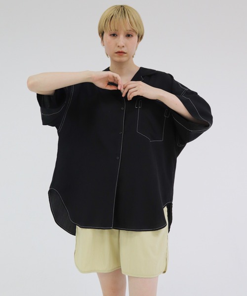 ブラウス シャツ 「ilk」 open collar long shirt レディース Stitch Open Collar Shirt（シャツ/ブラウス）｜lit（リット）の