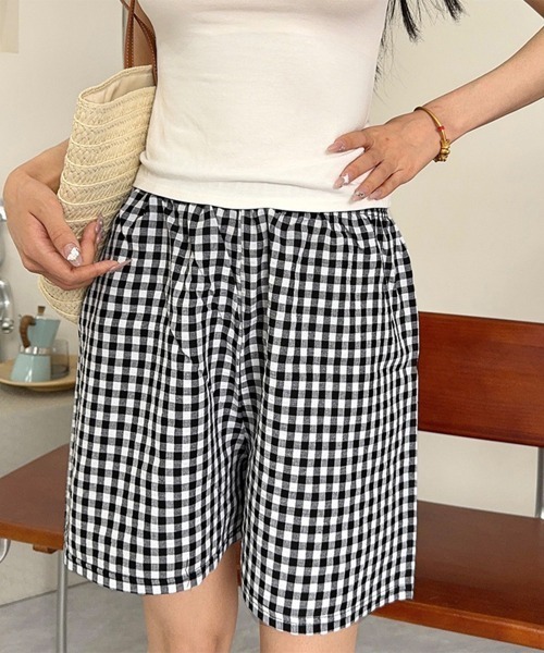 Miniministore（ミニミニストア）の「ギンガムチェックパンツ レディース 春夏（スラックス・レディース・オレンジ系1/オレンジ系2/ブラック系1/グレー系1/ネイビー系1/パープル系1/ライトグリーン系1/ブラック系2/パープル系2/ブラウン系1/ブラウン系2/グレー系2/ライトグリーン系2/ネイビー系2・FREE）」の3枚目の写真