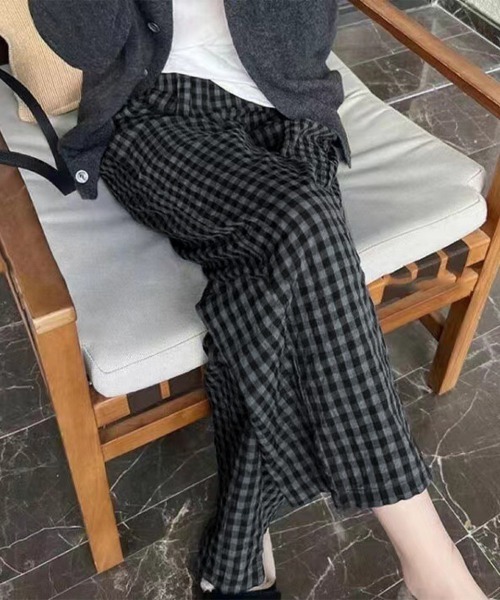 Miniministore（ミニミニストア）の「ギンガムチェックパンツ レディース 春夏（スラックス・レディース・オレンジ系1/オレンジ系2/ブラック系1/グレー系1/ネイビー系1/パープル系1/ライトグリーン系1/ブラック系2/パープル系2/ブラウン系1/ブラウン系2/グレー系2/ライトグリーン系2/ネイビー系2・FREE）」の4枚目の写真