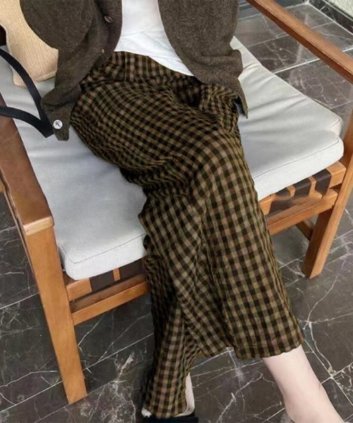 Miniministore（ミニミニストア）の「ギンガムチェックパンツ レディース 春夏（スラックス・レディース・オレンジ系1/オレンジ系2/ブラック系1/グレー系1/ネイビー系1/パープル系1/ライトグリーン系1/ブラック系2/パープル系2/ブラウン系1/ブラウン系2/グレー系2/ライトグリーン系2/ネイビー系2・FREE）」の6枚目の写真