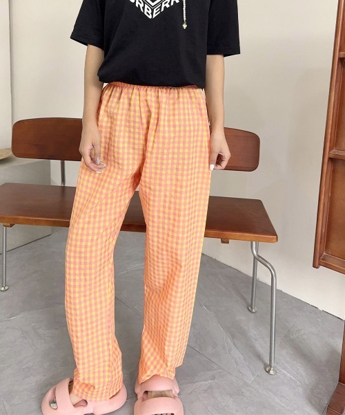 Miniministore（ミニミニストア）の「ギンガムチェックパンツ レディース 春夏（スラックス・レディース・オレンジ系1/オレンジ系2/ブラック系1/グレー系1/ネイビー系1/パープル系1/ライトグリーン系1/ブラック系2/パープル系2/ブラウン系1/ブラウン系2/グレー系2/ライトグリーン系2/ネイビー系2・FREE）」の13枚目の写真