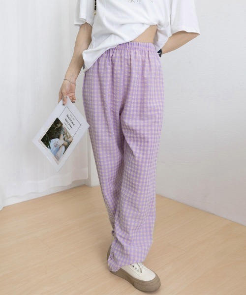 Miniministore（ミニミニストア）の「ギンガムチェックパンツ レディース 春夏（スラックス・レディース・オレンジ系1/オレンジ系2/ブラック系1/グレー系1/ネイビー系1/パープル系1/ライトグリーン系1/ブラック系2/パープル系2/ブラウン系1/ブラウン系2/グレー系2/ライトグリーン系2/ネイビー系2・FREE）」の17枚目の写真