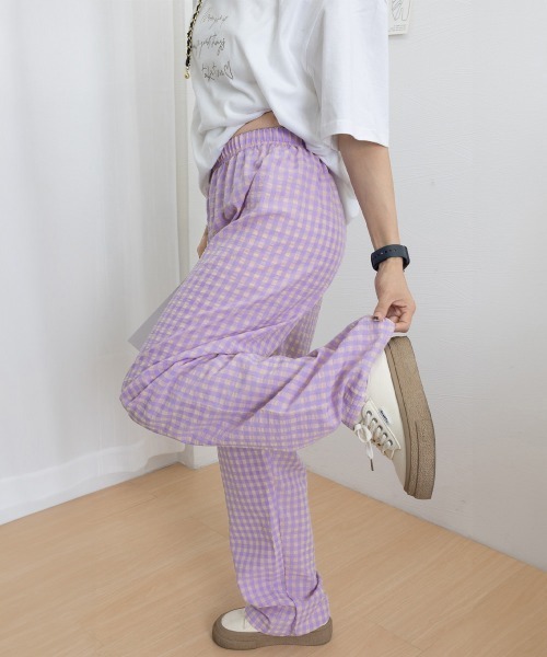 Miniministore（ミニミニストア）の「ギンガムチェックパンツ レディース 春夏（スラックス・レディース・オレンジ系1/オレンジ系2/ブラック系1/グレー系1/ネイビー系1/パープル系1/ライトグリーン系1/ブラック系2/パープル系2/ブラウン系1/ブラウン系2/グレー系2/ライトグリーン系2/ネイビー系2・FREE）」の18枚目の写真