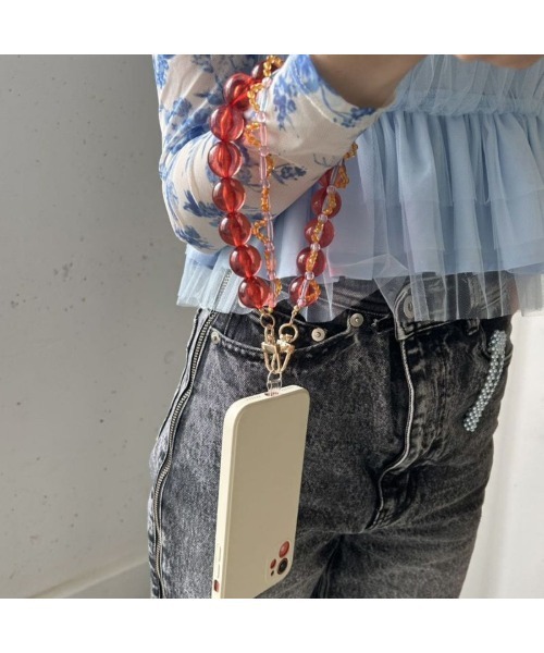 Casselini(キャセリーニ)の「Casselini Double Beads Hand Strap(キャセリーニ ダブルビーズハンドストラップ)(スマホグッズ・レディース・ホワイト/レッド/シルバー・ONE SIZE)」の10枚目の写真