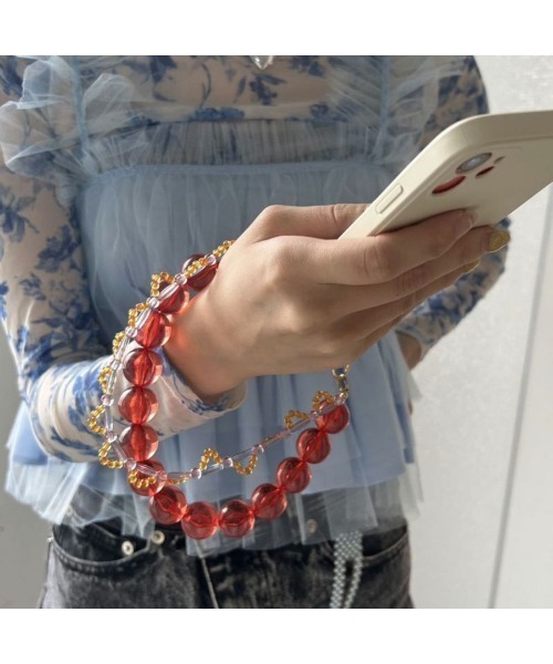 Casselini(キャセリーニ)の「Casselini Double Beads Hand Strap(キャセリーニ ダブルビーズハンドストラップ)(スマホグッズ・レディース・ホワイト/レッド/シルバー・ONE SIZE)」の11枚目の写真