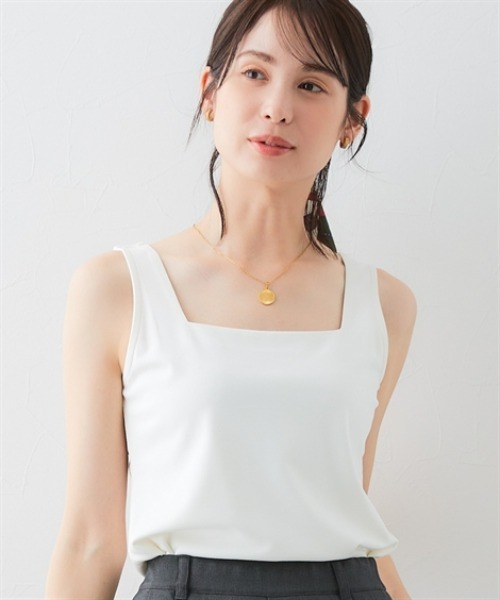 7days Life Styling（セブンデイズライフスタイリング）の「透け対策ダブルフロントスクエアネックタンクトップ（タンクトップ・レディース・ブラック/オフホワイト・S/M/L/LL）」の2枚目の写真