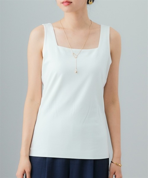 7days Life Styling（セブンデイズライフスタイリング）の「透け対策ダブルフロントスクエアネックタンクトップ（タンクトップ・レディース・ブラック/オフホワイト・S/M/L/LL）」の12枚目の写真