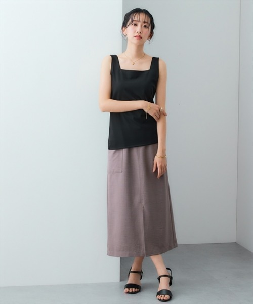 7days Life Styling（セブンデイズライフスタイリング）の「【選べる首元デザイン】下着が透けにくい　シルケット加工タンクトップ（タンクトップ・レディース・ブラック/オフホワイト/ブラック系/ホワイト系・S/M/L/LL/3L/4L/5L）」の15枚目の写真
