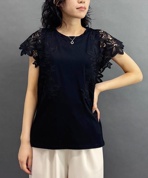 袖レースプルオーバー（Tシャツ/カットソー）｜NICOLE white