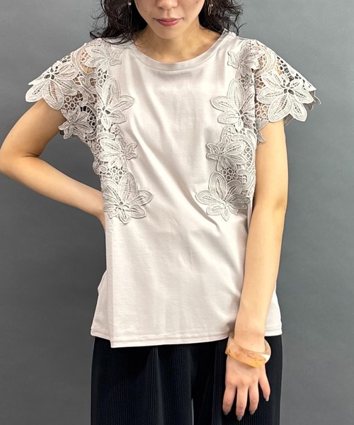 tシャツ 袖レースプルオーバー レディース LE CERCLE par rope' tシャツ 袖レースプルオーバー レディース