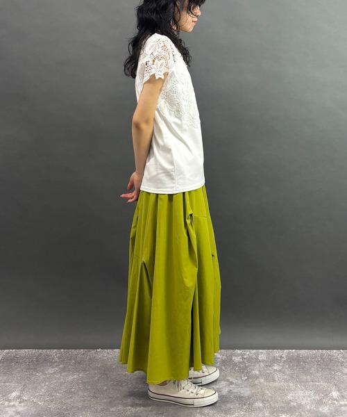 tシャツ コットンポンチ袖レースプルオーバー レディース 袖レースプルオーバー（Tシャツ/カットソー）｜NICOLE white