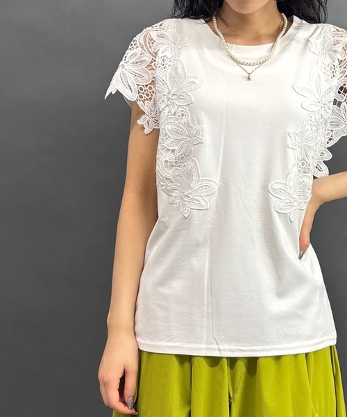tシャツ 袖レースプルオーバー レディース 袖レースプルオーバー（Tシャツ/カットソー）｜NICOLE white