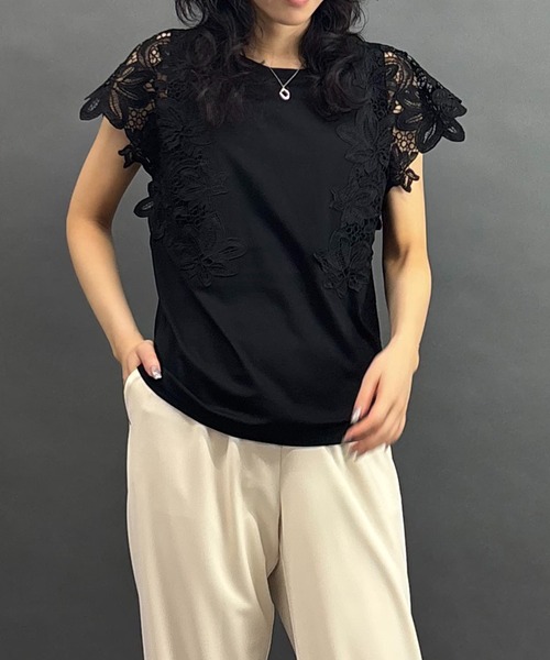 tシャツ 袖レースプルオーバー レディース LE CERCLE par rope' tシャツ 袖レースプルオーバー レディース